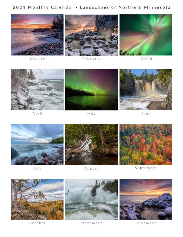 Landscapes of Minnesota 2024 Monthly Calendar featuring photographs of Lake Superior - Image 2