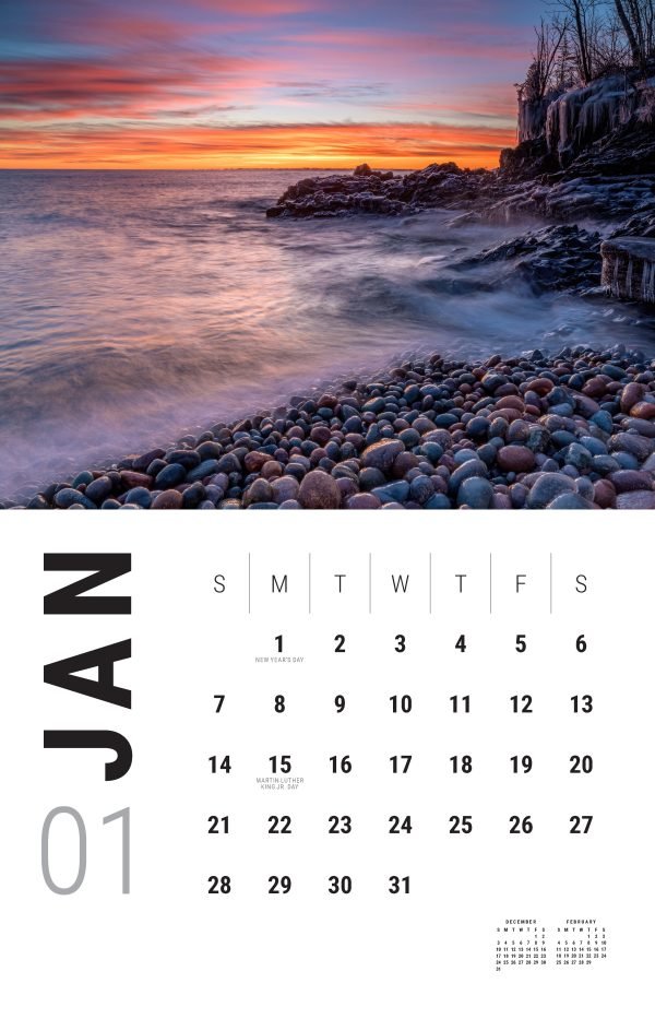 Landscapes of Minnesota 2024 Monthly Calendar featuring photographs of Lake Superior - Image 3